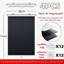 1/2/4pcs Portable Blackout Roller Blinds With Suction Cups, Sun Protection, Heat Insulation, Privacy Window Shades, No Installation Required, For Home/Bedroom/Office/Bathroom/Storage Room, Car Sunshade, Suitable For Families And Travelers - Full Shading - View 14