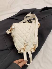 1pc PU Fabric Embroidery Thread Quilted Mini All-Purpose Casual Back Pack - White - View 4