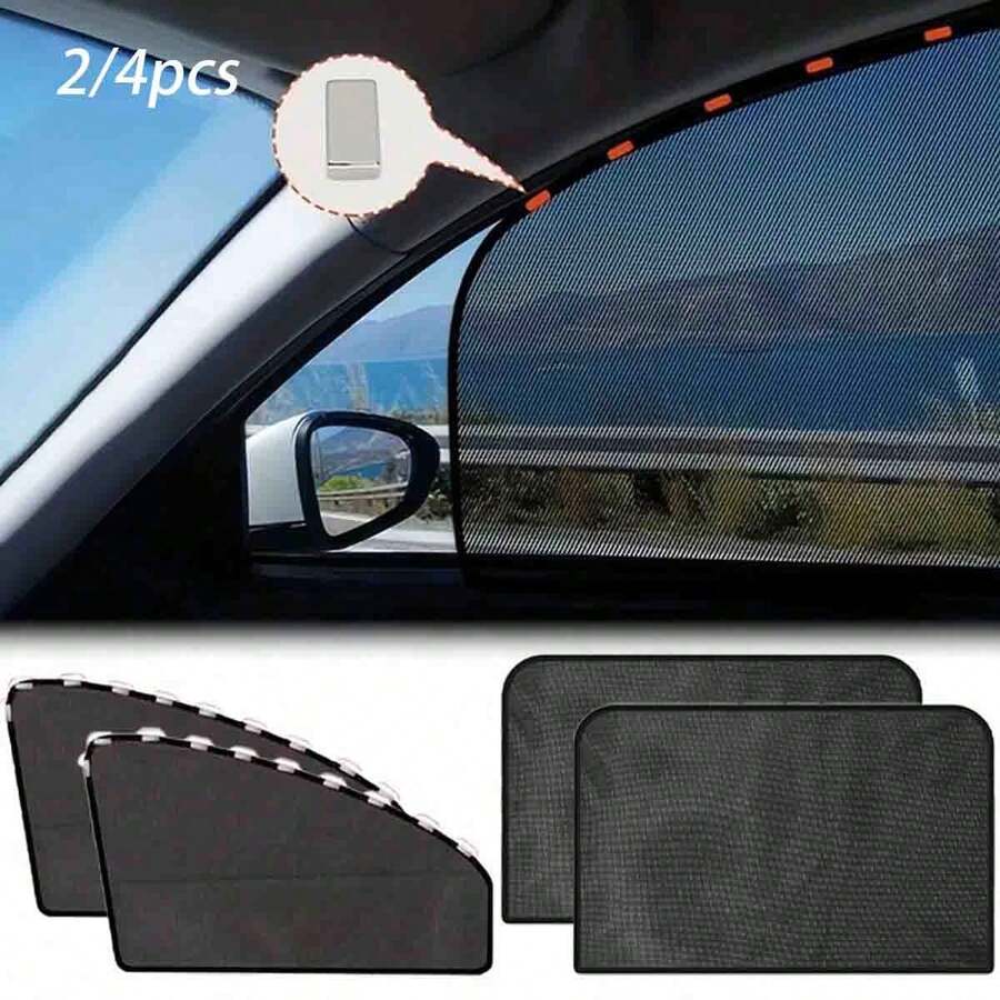 2/4pcs Universal Car Window Mesh Curtains, Anti-Mosquito & Anti-Insect, 30% Sun Protection & Heat Insulation, Dust-Proof, Ultra-Breathable Mesh Design, Suitable For 99% Of Car Side Windows, Effective Mosquito & Insect Protection, Slight Sun Protection, Privacy Protection, Light Blocking & Anti-Peeping, Easy Installation, Secure Fit, Does Not Affect Window Operation