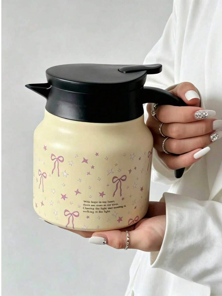 1個 800ml 蝴蝶結與星星圖案雙層不鏽鋼保溫咖啡壺/水壺/茶壺，適用於辦公室、餐廳、戶外等場景，適合作為齋月、聖誕節、情人節、母親節等節日禮物 - 彩色 - 查看 1