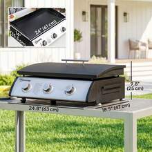 Outsunny Propane Gas Grill With 3 Main Burners, 8530 BTU Outdoor BBQ Grill Cart With Non-Stick Griddle And Lid For Camping Picnic Garden Party Festival, Black - A - 查看 7