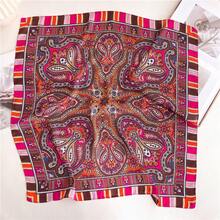 1pc Faux Silk Pattern Printed 70cm Square Bandana, Unisex Casual And Street Fashion Neck Scarf, Headband, Hair Tie, Outdoor Sun Protection Decorative Headscarf, Perfect For Styling Your Look. Scarf For Women, Headscarf, Handkerchief, Hair Wrap, Silk Scarf, Neck Scarf, Women's Shawl, Women Wearing Headscarf, Cowboy Bandana, Motorcycle Accessory, Country Style Headscarf - Multicolor - View 2