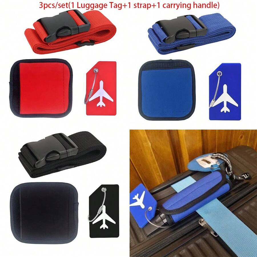 3pcs Silicone Luggage Tags, Luggage Handle Anti-Slip Covers, Travel Suitcase Identification Tags, Travel Bag Straps, Wear-Resistant Luggage Tie Set, Travel Essentials - Multicolor - View 1