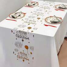 1pc 28*275/500/1000cm Gold Foil Christmas Theme Table Runner With Balloons, Fireworks And Other Decorations, Rectangular Tabletop Decor Suitable For Birthday And Holiday Parties - Multi-Functional Home Decor - Multicolor - View 6