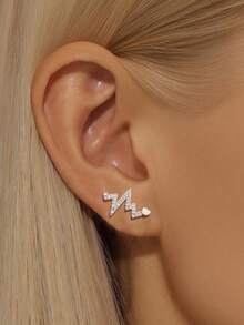 1 Pair S925 Sterling Silver Heart-Shaped Rippled Symmetrical Stud Earrings, Women's Personalized Sweet Cool Design, Wavy Line Niche Earrings With Romantic Atmosphere, Gentle Date Commute Versatile Fashion Earrings - Heart - View 6