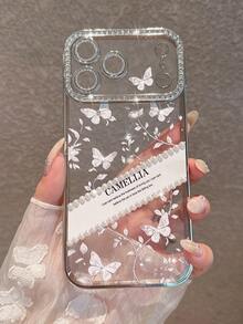 Luxury Electroplated Silver Butterfly Pearl Fully Rhinestone Studded Phone Case Compatible With IPhone 18 Pro Max/18 Pro/18/17 Pro Max/17 Pro/17/16 Pro Max/16/16 Pro/16 Plus/15/15 Pro Max/15 Pro/15 Plus/11/12/13/14 Pro Max/12 Pro/12 Pro Max/13 Pro/13 Pro Max/14 Pro/14 Pro Max/14 Plus/12 Mini/13 Mini Full Coverage Anti-Drop Soft Protective Cover, Ins Style High-End Aesthetic - Silver - View 4
