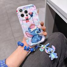 Disney Has Authorized, Phone Case - Chain Set, The Stitch Lilo & Stitch 3D Phone Case Plus A Silicone 3D Stitch Bracelet With Metallic Ring Removable Bracelet, Stitch And Angel Pattern, Compatible With Iphone17/16/15/14/13/12/26/XS/XR/X Plus Pro Max, A Stylish Cartoon Phone Case, The Perfect Gift Choice, Phone Protection, Durable Phone Cover, Great Gift For Friends And Family. - 白色 - 查看 2