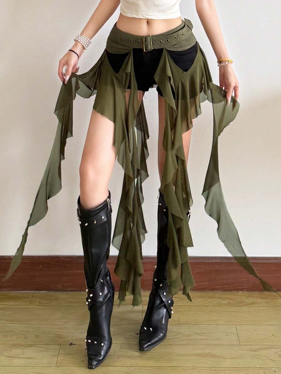 Top Dazzle Asymmetrical Versatile Ribbon Waist Belt For Women - Green - View 1