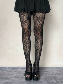 1 Pair Floral Lace Fishnet Breathable Socks, Sexy Cute Elegant, Suitable For Date Night, Daily Wear, Spring/Autumn - Multicolor - View 4