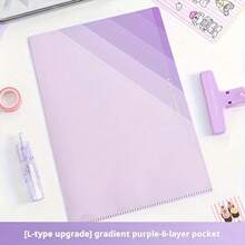 1pc 6-Layer Transparent L-Shaped Folder, Gradient Color PP Waterproof Material, Large Capacity Storage For Test Papers And Bills, Suitable For Student Exam Preparation Organization And Office Document Filing, Portable Loose-Leaf File Storage Bag, School Supplies - A - View 9