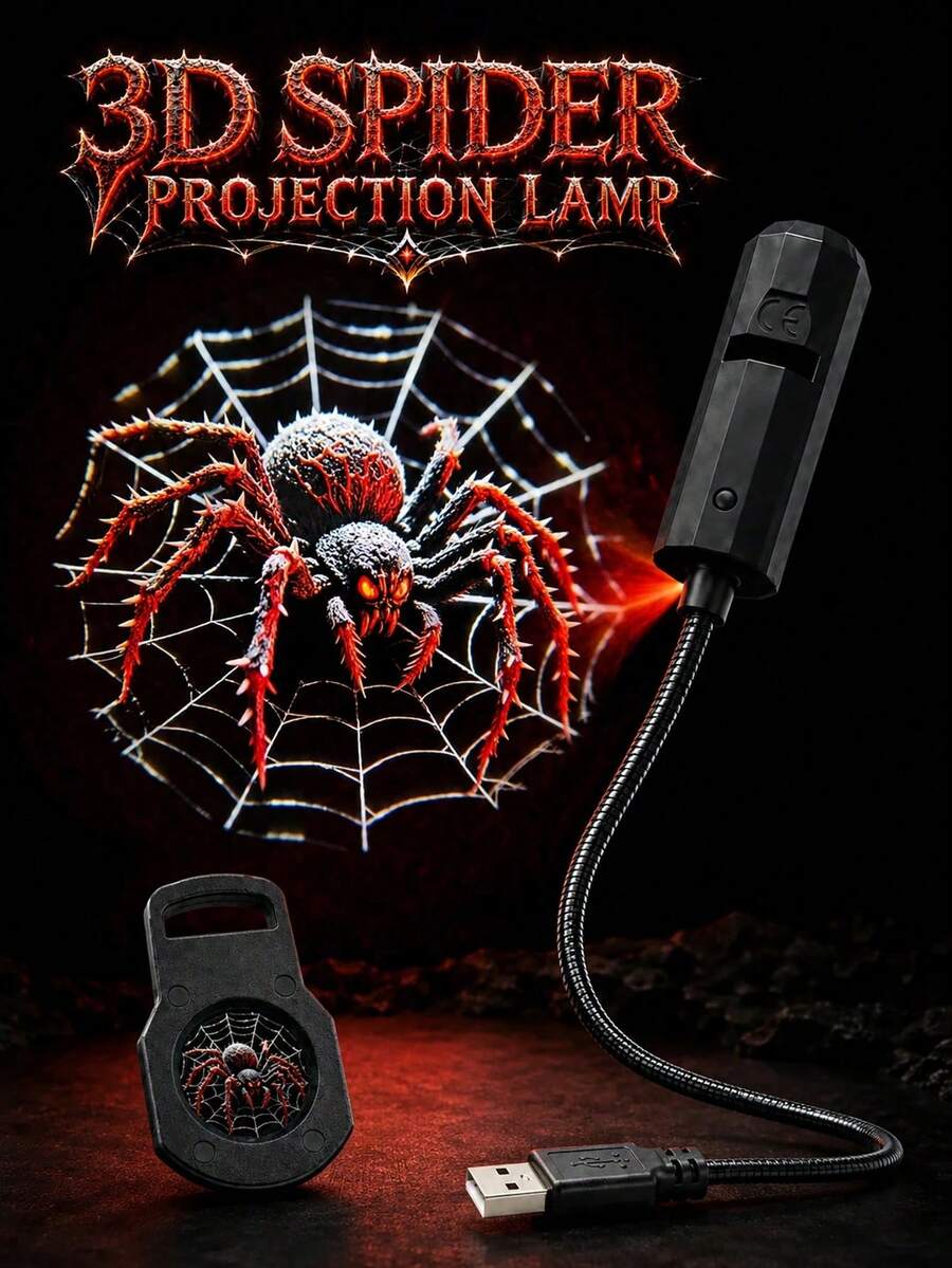 1pc Spider Projection Light USB Powered Spider Web Night Light With Breathing Light, Gothic Style Bedroom Game Room Desk Decor, Halloween Party Decoration