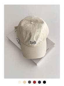 1pc Soft Top Plain Letter Embroidered Baseball Cap, New Spring/Summer Couple Versatile American Style Duck Bill Hat, Designer Style For Men And Women, Large Head Circumference, Grey Vintage Face-Slimming Sun Protection Cap - Salt Embroidery - View 4