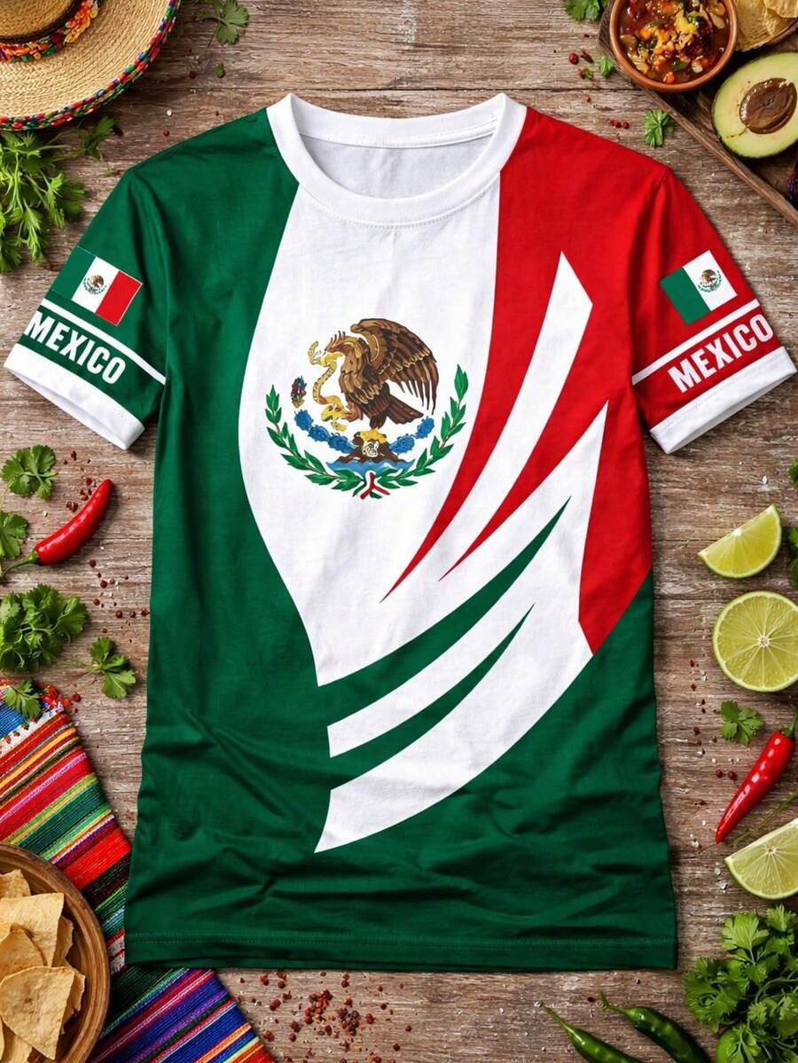 Camiseta holgada para mujer, estampada con los colores del escudo nacional y la bandera de México, ideal para la selección nacional. - Multicolor - Ver 1