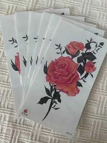 6件組漸層腮紅玫瑰臨時紋身貼，水彩素描設計，不反光，可留在皮膚上3–5天 - 粉色 - 查看 10