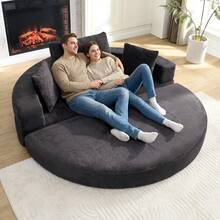 Flieks Multifunktionales freistehendes Klappsofabett (Boneless Couch) – Ovales Bett mit Kissen, modulares Sofa, Cordstoff-Bezug (173 x 176 cm), geeignet für Apartments, Wohnzimmer, Schlafzimmer - Dunkelgrau - Übersicht 3
