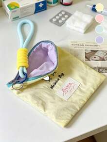 Macaron Color-Block Storage Bag With Lanyard, Medicine Storage Bag, Passport Storage Bag, Can Be Hung On Bags For Organizing Pills And Small Accessories, Document Storage Bag, Large Capacity Makeup Bag, Nylon Zipper Toiletry Bag, Makeup Bag, Convenient Thin Lipstick Storage Bag, Coin Purse, Toiletry Bag, Travel Essential, Back To School Gift, Suitable For Organizing Pills, Small Accessories, Capsules, Chewable Tablets - Multicolor - View 3
