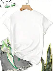 Camisa de hombre con estampado de doble cara y diseño de una sola letra, adecuada como regalo para padres, camisa de manga corta y cuello redondo, top básico blanco lavable a máquina, adecuada para uso casual en la oficina. - Blanco - Ver 4