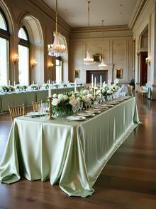 1pc Rectangular Tablecloth, Non-Fading Satin Tablecloth, Suitable For High-End Hotel Banquets, Wedding Banquets, Restaurant Party Decorations - Sage Green - View 9