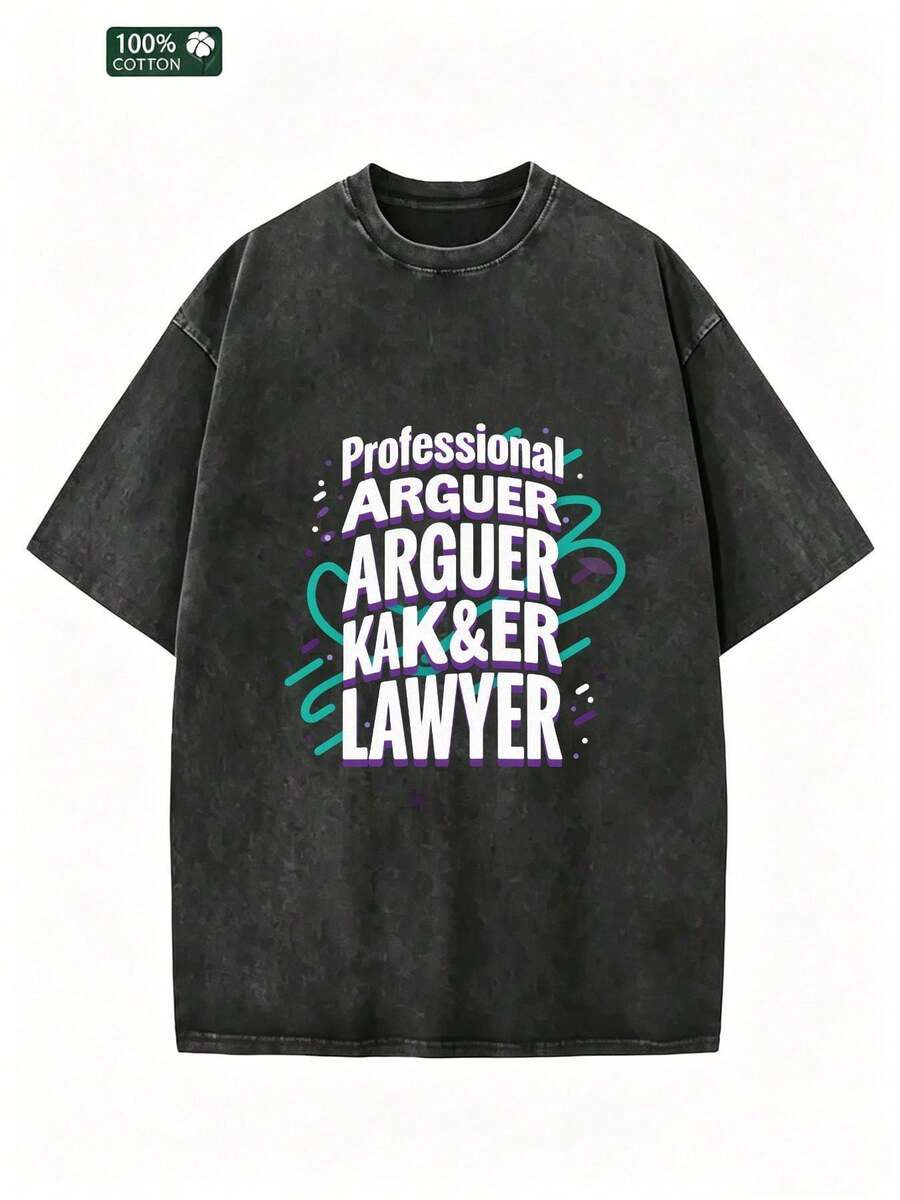 Camiseta de Abogado Profesional para Hombre, Estilo Oversized, Lavado Ácido, Diseño Gráfico Vintage, 100% Casual, Moda Urbana, Transpirable, Suave, Manga Corta, para Papá o Novio 2PZK - Negro - Ver 1