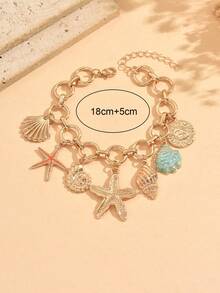 1pc Summer Beach Vacation Starfish Shell Pendant Decor Ocean Style Fashion Versatile Gold Bracelet Women's Hand Jewelry Suitable For Daily Wear And Beach Vacation Date - Multicolor - View 4