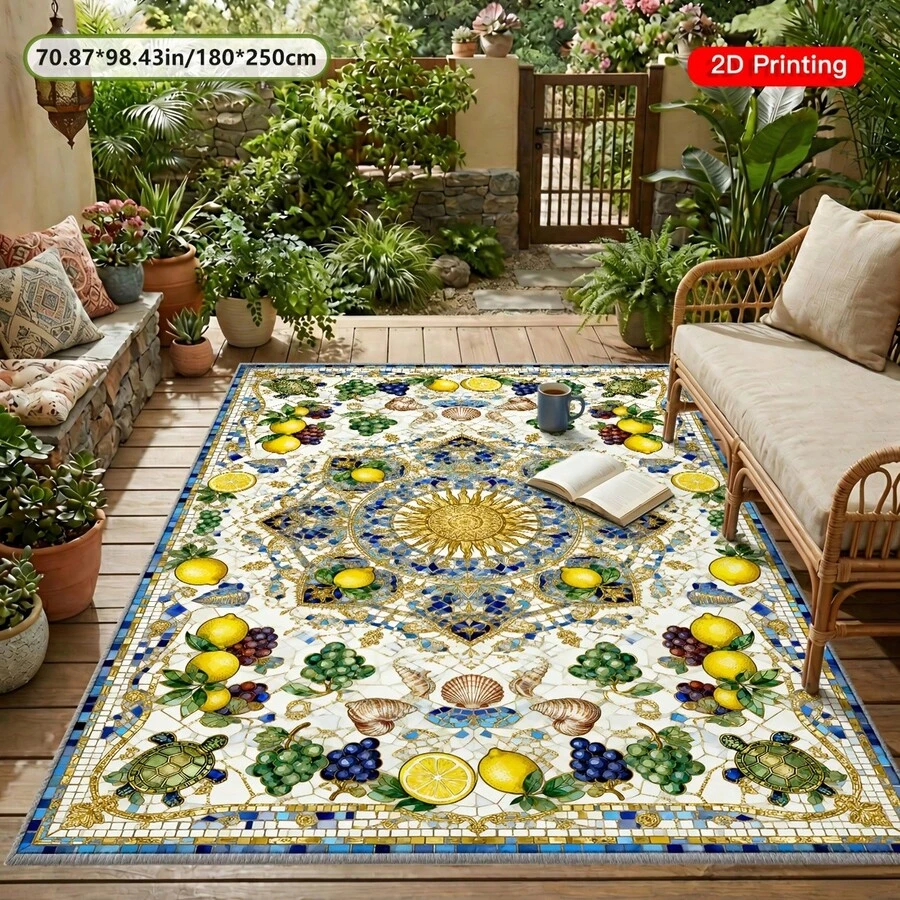1pc Lemon Print Rug, Summer Fresh Style, Decorative Rug, Bedroom Decor, Small Rug, Rug, Home Decor, Living Room Rug, Living Room Small Rug, Bedroom Rug, Living Room Home Decor, Outdoor Rug, Washable Rug - Multicolor 3 - View 1