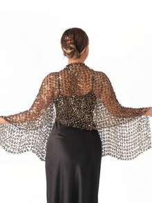 1 pièce Châle à franges de paillettes hydrosolubles, cape brillante brodée, 175*50cm, châle de soirée, fête et dîner de vacances pour femmes - Multicolore - Voir 19