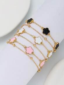 1pc Sweet Fashionable Popular Five-Petal Flower Decor Double Layer Chain Anklet, Girls Summer Beach Party Vacation Holiday Jewelry, Street Outdoor Daily Decoration, Friend Birthday Gift - one-size - View 3