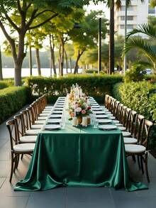 1pc Rectangular Tablecloth, Non-Fading Satin Tablecloth, Suitable For High-End Hotel Banquets, Wedding Banquets, Restaurant Party Decorations - Dark Green - View 4