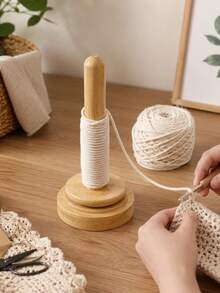 1件防纏繞竹編線架，天然木製圓形底座設計，360°旋轉主軸，順暢出線，穩定防纏繞毛線架，編織配件鉤針用品毛線收納架，適用於DIY手工室，四季通用 - 繞線器 - 查看 1