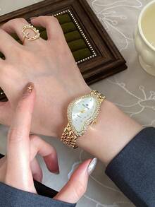 1pc Women's Elegant Gold Bracelet Watch, Small Durable Fashion Square Dial, Charming Gift, Suitable For Daily Wear - Gold - View 6