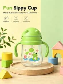 Meoky Gelas Balita 9oz dengan Tutup Pengunci Klik dan Sedotan, Cocok untuk Bepergian atau di Rumah, Gelas Minum Plastik dengan Desain Anti Bocor Sangat Sempurna untuk Anak-Anak - Hijau - View 2