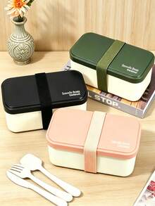 Creative Minimalist Lunch Box Set, Rectangular Bento Box With Knife, Fork And Spoon, Large Capacity Divided Food Storage Container, Portable Outdoor Food Box, Perfect For Students And Office Workers - Multicolor - View 3