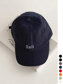 1pc Soft Top Plain Letter Embroidered Baseball Cap, New Spring/Summer Couple Versatile American Style Duck Bill Hat, Designer Style For Men And Women, Large Head Circumference, Grey Vintage Face-Slimming Sun Protection Cap - Salt Embroidery - View 2