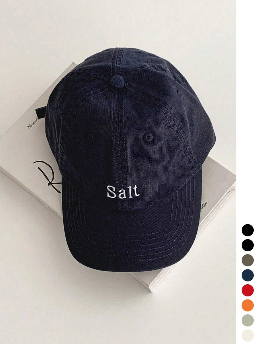 1pc Soft Top Plain Letter Embroidered Baseball Cap, New Spring/Summer Couple Versatile American Style Duck Bill Hat, Designer Style For Men And Women, Large Head Circumference, Grey Vintage Face-Slimming Sun Protection Cap