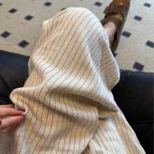 Women's Linen Striped Fabric Pants, Comfortable Breathable Draped Long Pants, Apricot Summer New Best-Selling Bottoms - Apricot - View 8
