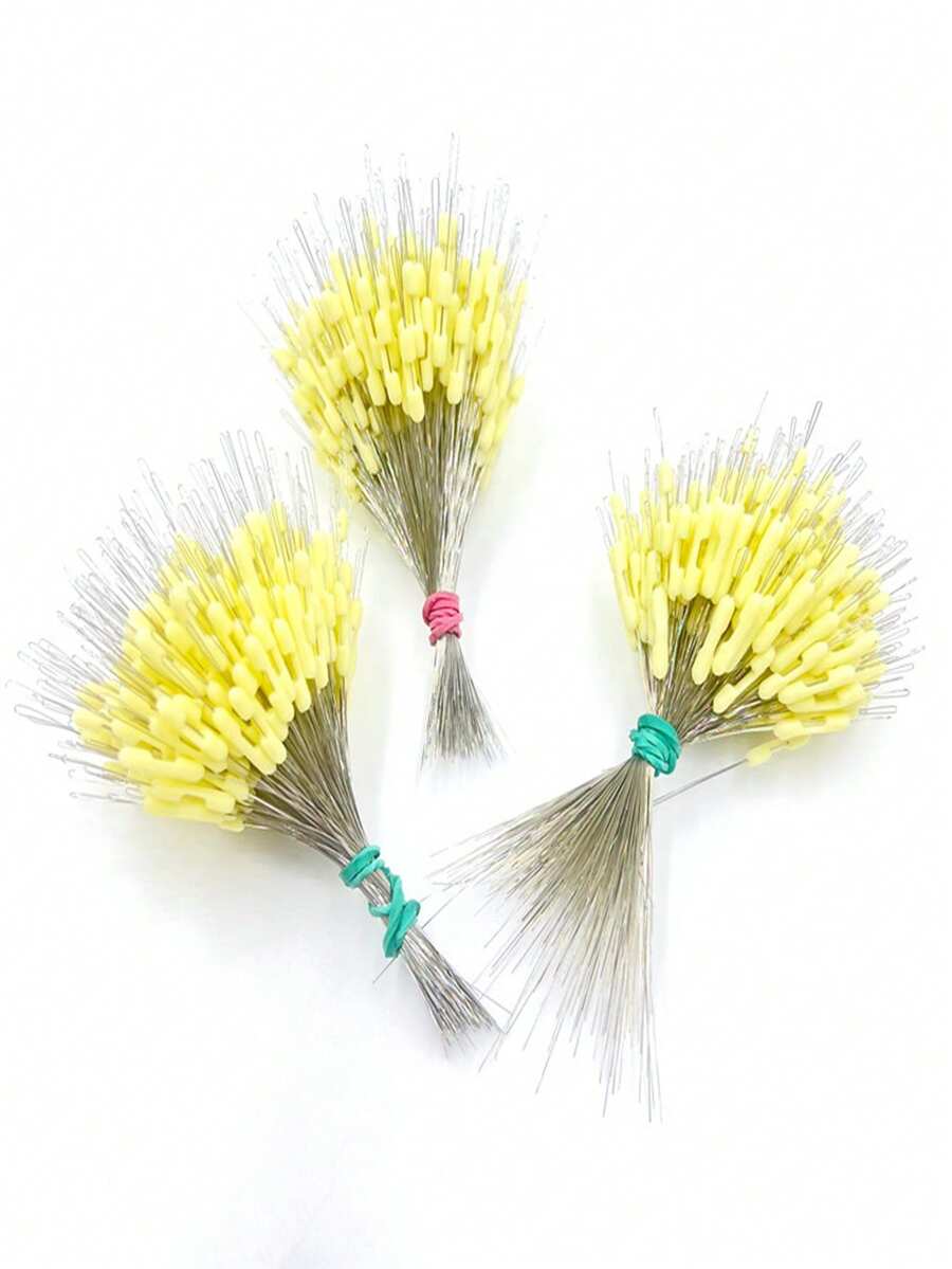 300pcs/Bundle Silicone Fishing Line Splitter Anti-Tangle Double Hook Space Bean Fishing Tackle Accessories - Yellow - View 1