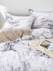 3pcs Rock/Marble Pattern Duvet Cover Set, Purple/Grey Optional, Set Includes: 1 Duvet Cover With 4 Corner Ties And Zipper + 2 Pairs Of Pillowcases Without Pillow Inserts, Suitable For Travel And Home Use, Full Size Set - Light Grey - View 11