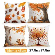 4pcs Autumn Maple Leaf & Squirrel Pattern Pillow Covers, Single-Sided Printed Cushion Covers, Suitable For Living Room, Bedroom, Home Decor, All-Season Use - Multicolor - View 13