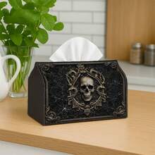 1pc Gothic Vintage Skull Dark Multi-Functional Fabric Tissue Box, Black Marble Pattern With Gold Trim Luxurious Design, Soft Polyester Material, Suitable For Kitchen, Living Room, Bedroom, Car Interior, Home Decor And Tissue Storage Dual Use, Fashionable And Practical Tissue Box - Multicolor - View 6