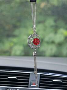 1pc Car Hanging Ornament, Crescent And Star Pendant, Islamic Symbol Car Interior Decoration, Silver Metal Tassel Charm, Car Rearview Mirror Accessory, Fashion Gift For Muslim Drivers - A - View 11
