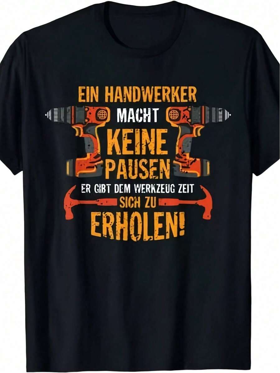T-Shirt With Tool Motifs And German Slogan, Breathable Fabric, Suitable For Crafts And As A Gift. - 黑色 - 查看 1