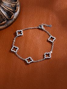 1条女士时尚高品质四叶草锆石脚链，防水不锈钢材质，不褪色，适合日常佩戴、派对、聚会、海滩等场合。 - 新款四葉草 - 查看 4