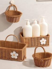 3pcs/1pc/Set Woven Storage Basket Home Essential Picnic & Wedding Decor Organizer, Wall-Mountable/Portable Storage Basket, Suitable For Kitchen & Living Room. Home Decor Organizer Home Essential Room Decor Jewelry Storage Box Closet Organizer Desk Accessories Classroom Decor Travel Essential Camping Picnic Basket Bedroom Room Decor Storage Organizer Kitchen Supplies Home Decor - Apricot - View 8