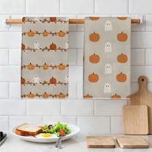 2pcs Halloween Autumn Pumpkin Seamless Pattern Kitchen Towels, Rectangular Microfiber Kitchen Towels, Dish Cloths, Scrubbers, Hand Towels, Cooking Baking Tea Towels, Kitchen Decor, Housewarming Gift, Birthday Gift, Bathroom Cleaning Cloths, Decorative Towels - Multicolor - View 6