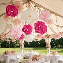 5/10/15 pezzi Fiori di carta 3D rosa/bianchi, fiori decorativi artificiali, accessori per decorazione di matrimoni e feste, adatti per feste di compleanno, matrimoni, raduni, celebrazioni, eventi festivi, decorazione dell'atmosfera della scena, parete di sfondo, parete, finestra, decorazione di archi, decorazione sospesa - multicolore - Visualizzare 8