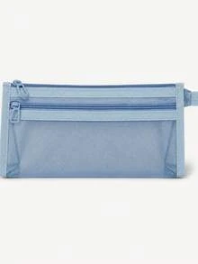Tempat Pensil Jala Warna Polos (4 buah/1 buah) - Tas Penyimpanan Alat Tulis Minimalis Transparan Bentuk Segitiga dari Nilon dengan Resleting Ganda, Kapasitas Besar, Cocok untuk Siswa Kembali ke Sekolah, Kantor, dan Penggunaan Ujian. - A - View 9