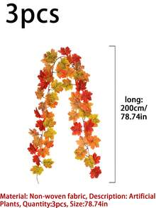 1/2pcs 66.93" Artificial Hanging Vine, Autumn Maple Leaf Garland Wall Hanging, Suitable For Autumn Theme Party, Halloween, Home And Staircase Wall Decoration, Indoor/Outdoor And Garden Autumn Decor - Multicolor - View 14