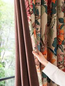 1pc Vintage Floral Print Blackout Curtain, Bohemian Plant & Butterfly Pattern, Thermal Insulated & Light Blocking, Suitable For Living Room And Bedroom - Multicolor - View 1