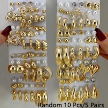 36/30/12pcs Random Golden & Silvery Elegant Versatile Metal Smooth Finish Fashion Earring Set - Yellow Gold - View 10