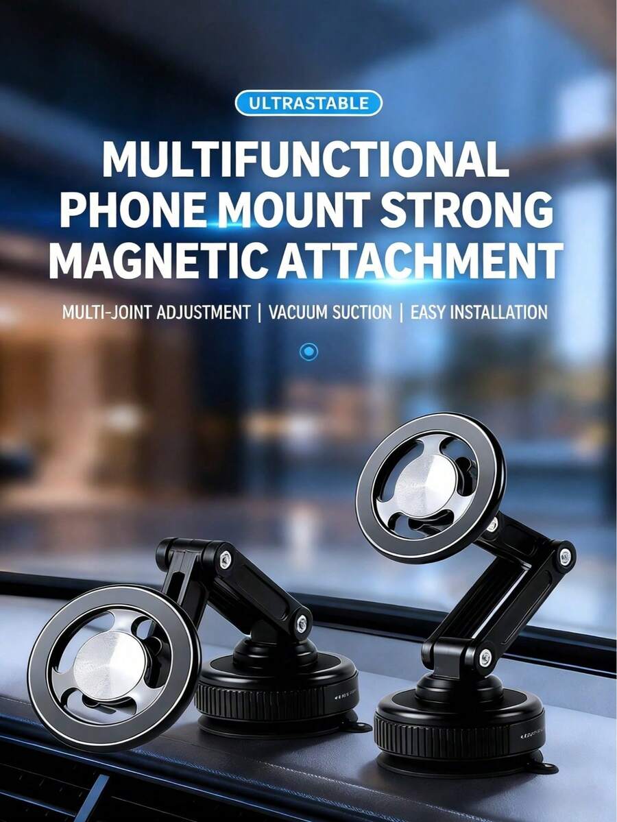 Upgraded 360° Rotating Magnetic Car Phone Holder – Suitable For All Car Models, Rotatable Foldable Multi-Angle Mechanical Arm Design And Adjustable Phone Mount – Suitable For Desk, Car Dashboard, Glass Surface And More / Strong Magnetic Suction Force, Includes Magnetic Attraction Components, Comes With Accessories (Magnetic Plate*1 + Suction Cup Auxiliary Pad*1)